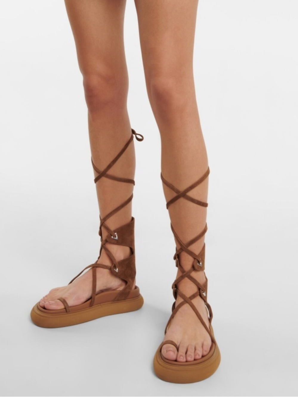 The Attico Selene Brown Suede Gladiator Sandals Size 38